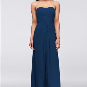 Long Strapless Chiffon Dress and Pleated Bodice